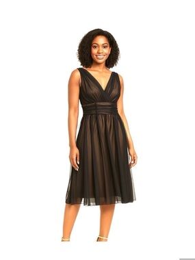 connected apparel Black V-Neck Midi Chiffon Dress